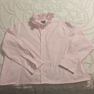 croft & barrow Pink Gingham Ruffle Collar Button-Down Shirt